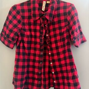 Red and Black Checkered Button-Up Shirt
